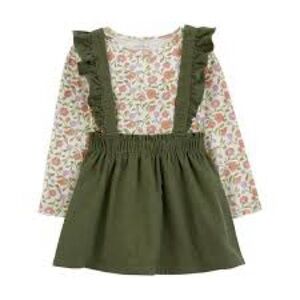 Carter's White Long-Sleeve Floral shirt and skirt with Pink & Green Print